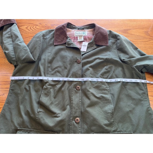 LL Bean Adirondack Barn Coat Loden Green Flannel Lined Cotton Jacket 3X NWT - Picture 9 of 15